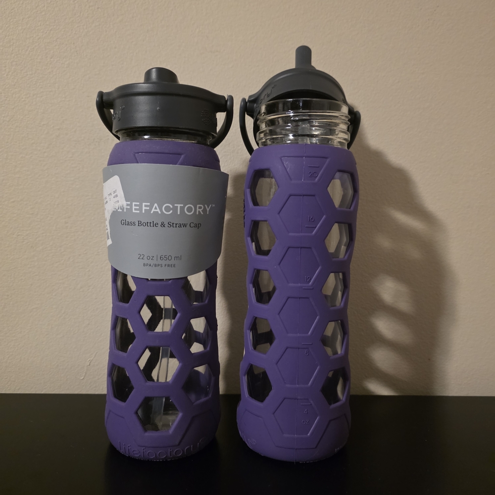 Purple Glass Bottle with Straw Cap